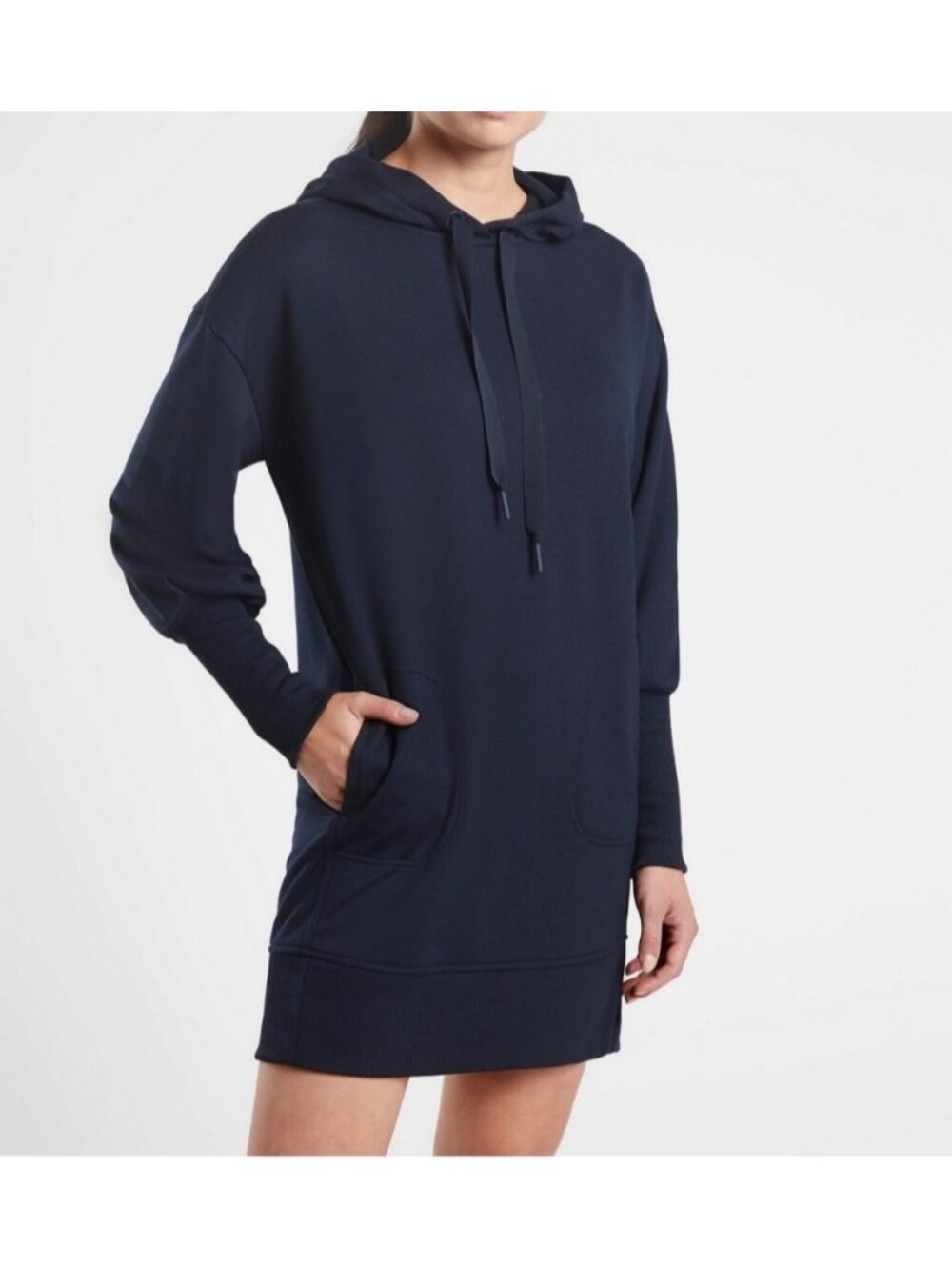 Athleta Womens Sz Medium Navy Blue Long Sleeve Mala Hoodie Dress